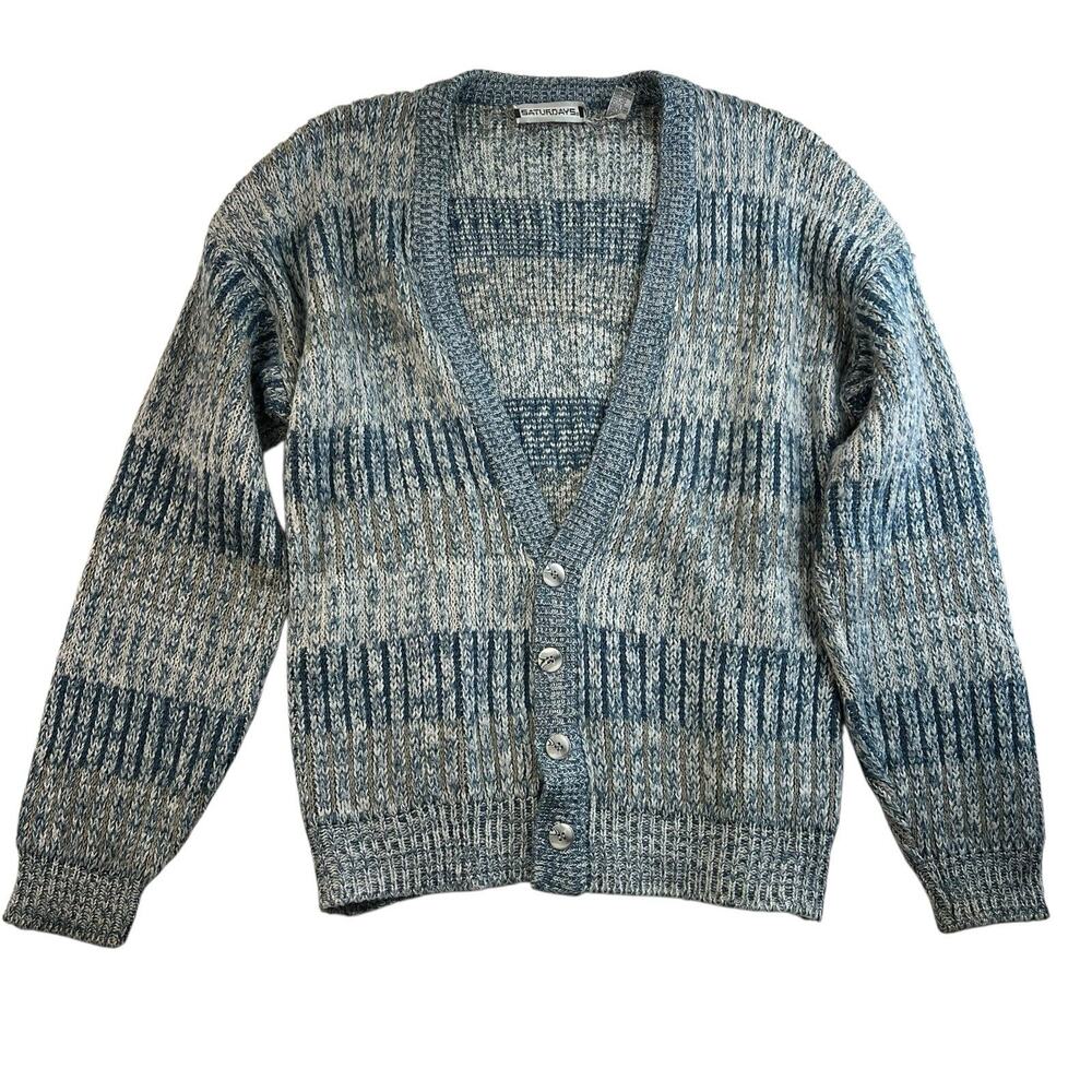 Vtg 90s Saturdays M Medium Cardigan Sweater Knit Sweater V-Neck Button Up‎ Mens
